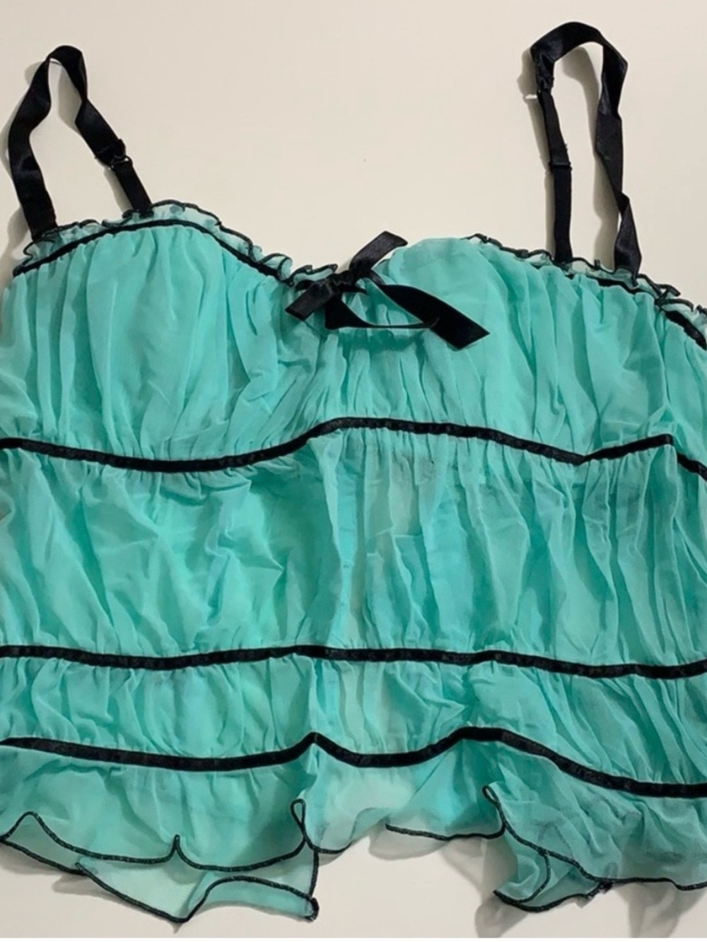 Victoria's Secret Aqua Ruffled Chemise with Black Trim